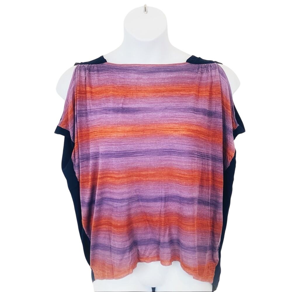 Elizabeth and James Draped Top Bold Colorful Funky Purple Orange Popover Size M